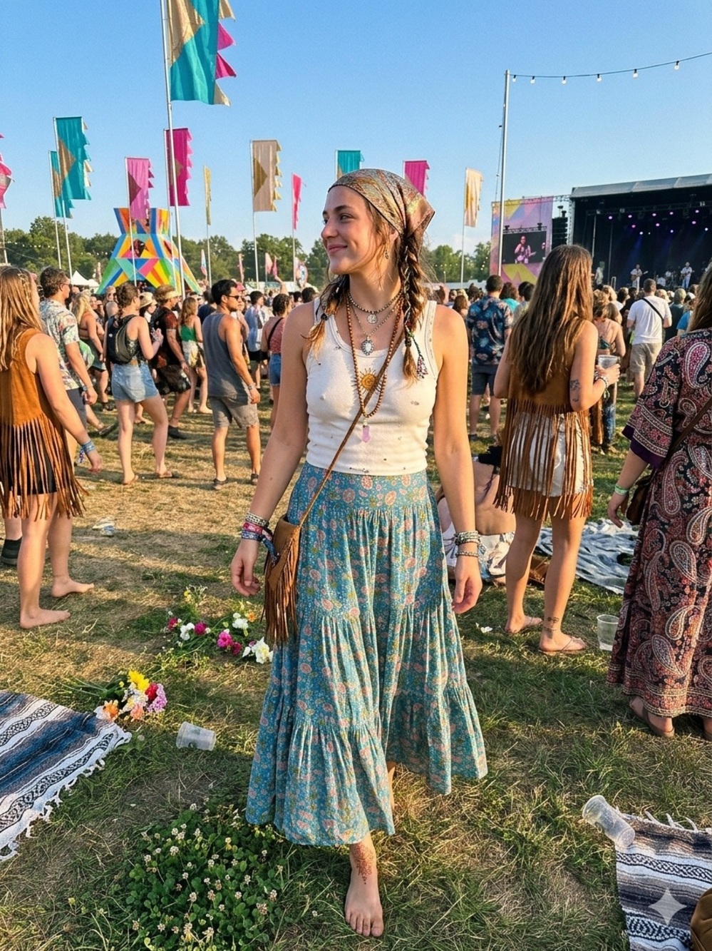 NATURAL LIFE Teal Floral Tiered Maxi Skirt